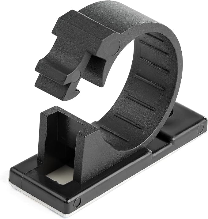 StarTech 100 Adhesive Cable Management Clips, Black, TAA, Sticky (CBMCC3) | Nylon Self Adhesive Clamp UL/94V-2 Fire Rated, Network/Ethernet/Office Desk/Computer Cord Organizer, Wire Holders