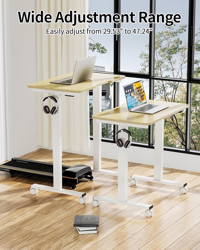 Okin Electric Standing Desk 31.5x19.7 Inches Small Computer Desk-Whole Piece Stand up Desk with Wheels Gaming Rolling Home Office Desks, Oak