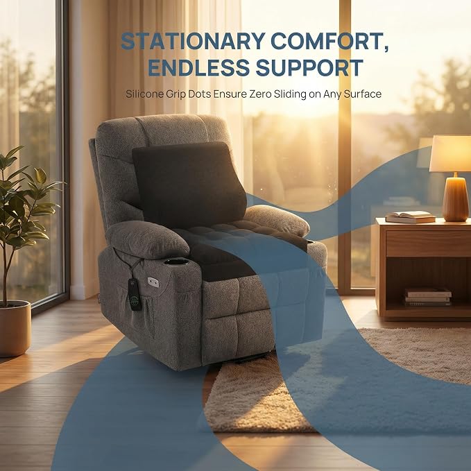 baibu Extra Large Memory Foam Recliner Cushions with Lumbar Support Pillow for Elderly, 20x20x5 Inch Thick Dual-Layer Patent Design Non-Slip Recliner Seat Cushion for Reduce Hip & Lumbar Pain, Black