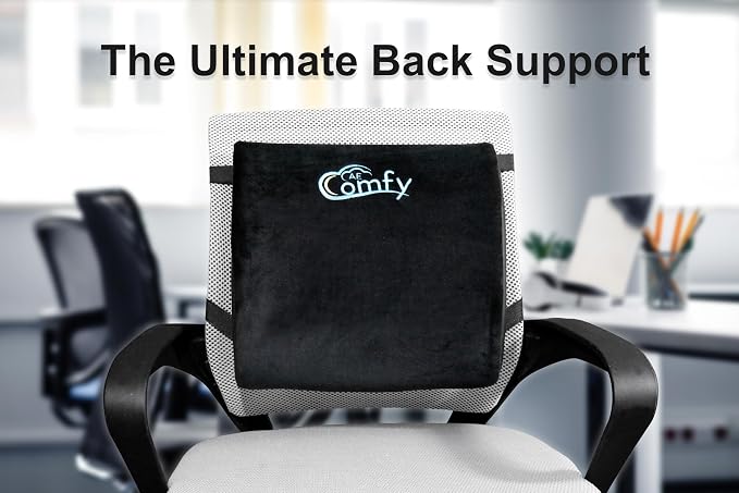 Premium AE Comfy Lumbar Support Pillow – Memory Foam Back Cushion for Office Chair, Car, or Gaming Chair – Ergonomic Lower Back Support for Pain Relief with Adjustable Removable Straps