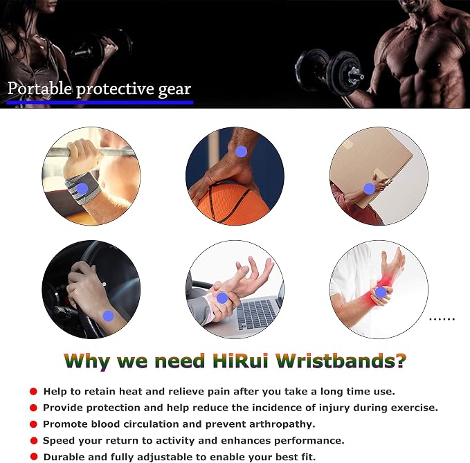 HiRui 2 Pack Wrist Compression Strap and Wrist Brace Sport Wrist Support for Fitness, Weightlifting, Tendonitis, Carpal Tunnel Arthritis, Pain Relief-Wear Anywhere-Adjustable (Gray)