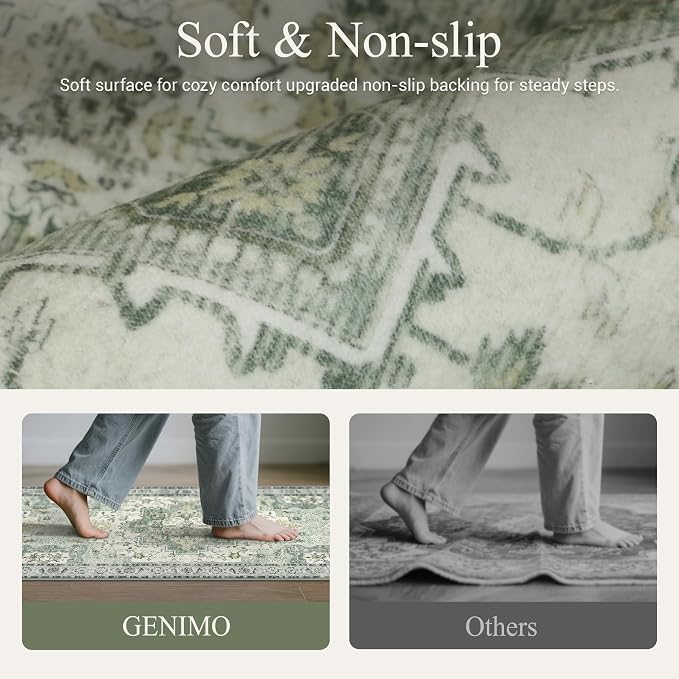 GENIMO Kitchen Rugs Non Slip Washable, 2PCS Kitchen Mats for Floor, Cushioned Standing Mat, Kitchen Runner Rug Floor Mat for Kitchen Decor, Laundry, Sink, Entryway, Home, 20"x32"+20"x59", Light Green