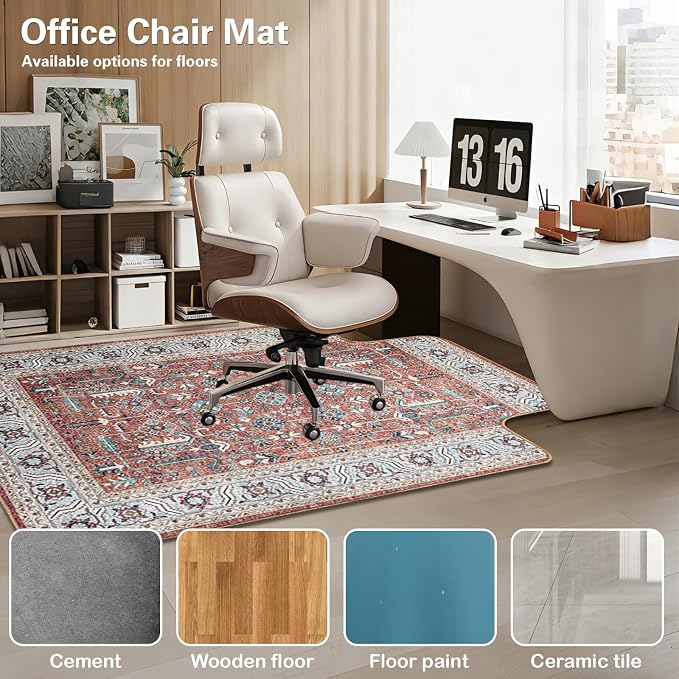 46" X 60" Office Chair Mat for Hardwood and Tile Floors, Under Desk Chair Mat for Carpet Protector Rolling Computer Chairs, Machine Washable Non-Slip Area Rug, Red Brown