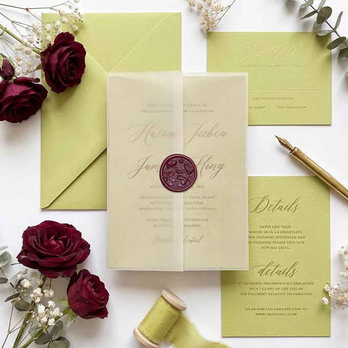 UNIQOOO Wax Seal Stickers - 3D Magnolia Wedding Invitation Envelope Botanical Seal Stickers, 50 Pcs Self- Adhesive Deep Burgendy Red Stickers, Perfect for Invitation, Christmas, Gift Wrapping, Party