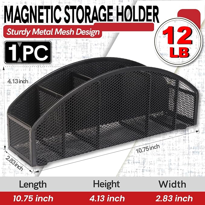 Magnetic Dry Erase Marker Holder for Whiteboard, 5 Slots Metal Pen Holder with Strong Magnets, 10inch Large Capacity Storage Basket Organizer for Office, School and Home (Black)