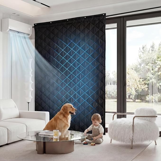 RYB HOME Summer Heat Blocking Thick Quilted Insulated Curtains, Thermal Insulated Curtains Room Divider for Energy Saving Window Treatment for Bedroom Living Room, W42 x L82, Black, 1 Panel