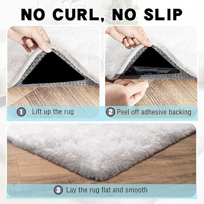 2x3 Area Rug for Bedroom, Small White Rugs for Living Room Nursery Kids Room Dorm Home Decor Aesthetic, Fluffy Shaggy Rug with 4 Anti-Slip Carpet Tapes