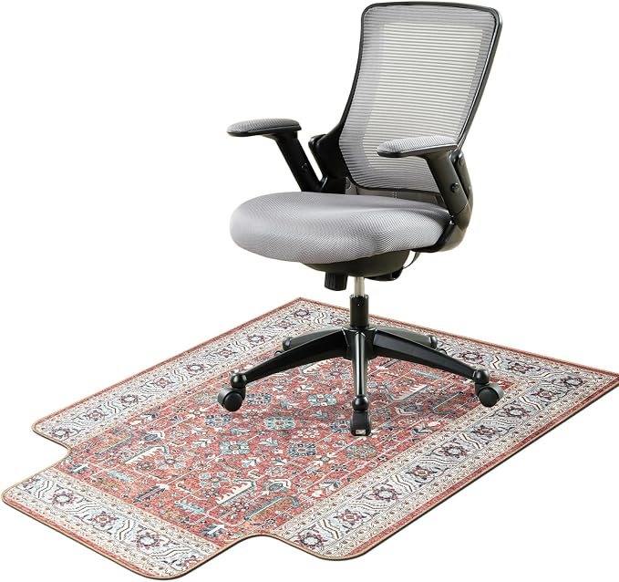 36" X 48" Office Chair Mat for Hardwood and Tile Floors, Under Desk Chair Mat for Carpet Protector Rolling Computer Chairs, Machine Washable Non-Slip Area Rug, Red Brown