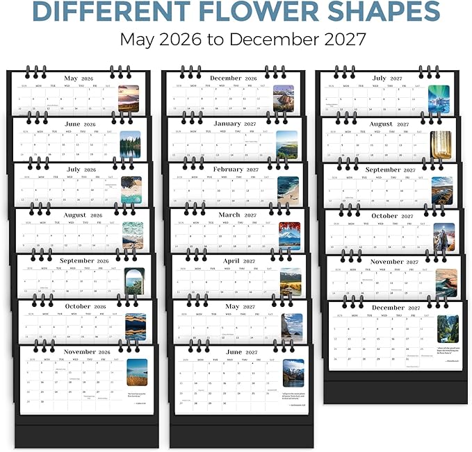 KONVINIT Desk Calendar 2026-2027, 6.3" x 3.1", Bible Verse Desk Calendar 2026 - Runs From May 2026 Until December 2027, 20 Months Mini Desktop Calendar for School, Home and Office Supplies