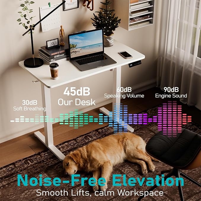 35" Electric Standing Desk, Small Sit Stand up Desk, White | Height Adjustable Computer Desk for Home Office, Compact Work & Gaming Desk with Cable Management and Stable Steel Frame