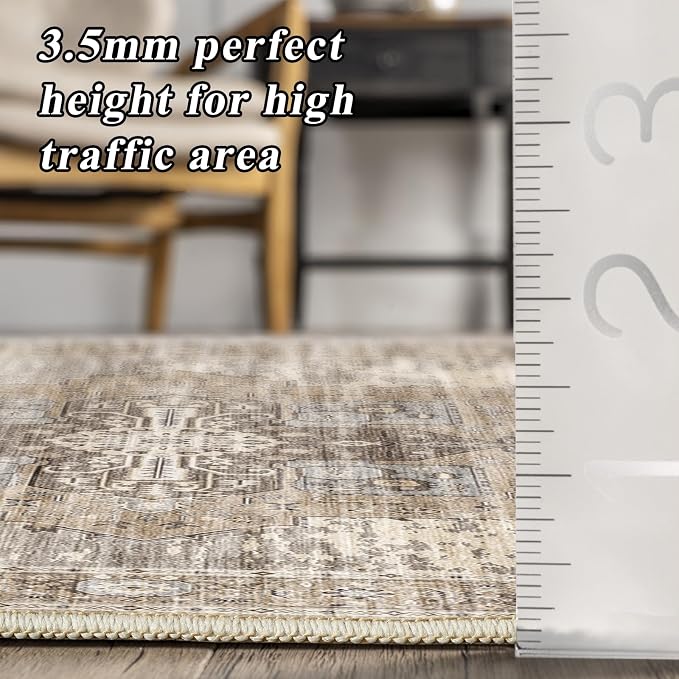 RUUGME Washable 3X12 Runner Rugs - Large Boho Rugs for Living Room Stain Resistant Carpet Vintage Tribal Rugs for Bedroom Kitchen Bathroom Non Slip Backing Home Decor Floor Decoration Mat 3X12 Beige