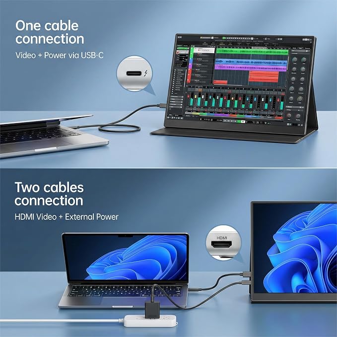 14 Inch Portable Monitor 1920x1200 IPS 16:10 Laptop Screen Extender, HDR FreeSync USB-C HDMI External Travel Monitor with Smart Cover & Dual Speakers for Mac PC PS5 Xbox Switch