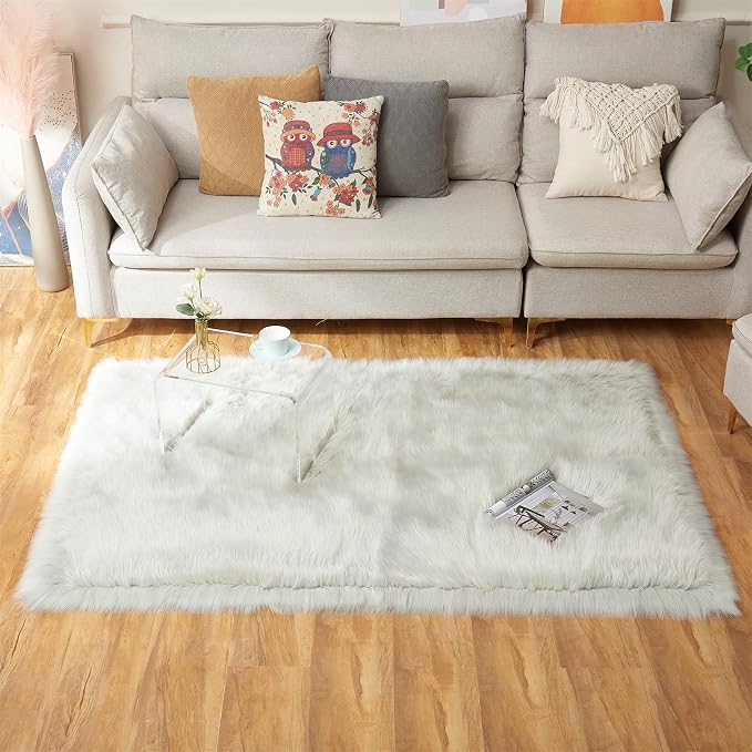 EasyJoy Ultra Soft Fluffy Shaggy Area Rug Faux Fur Rug Chair Cover Seat Pad Fuzzy Area Rug for Bedroom Floor Sofa Living Room (4 x 6 ft Rectangle, Light Grey
