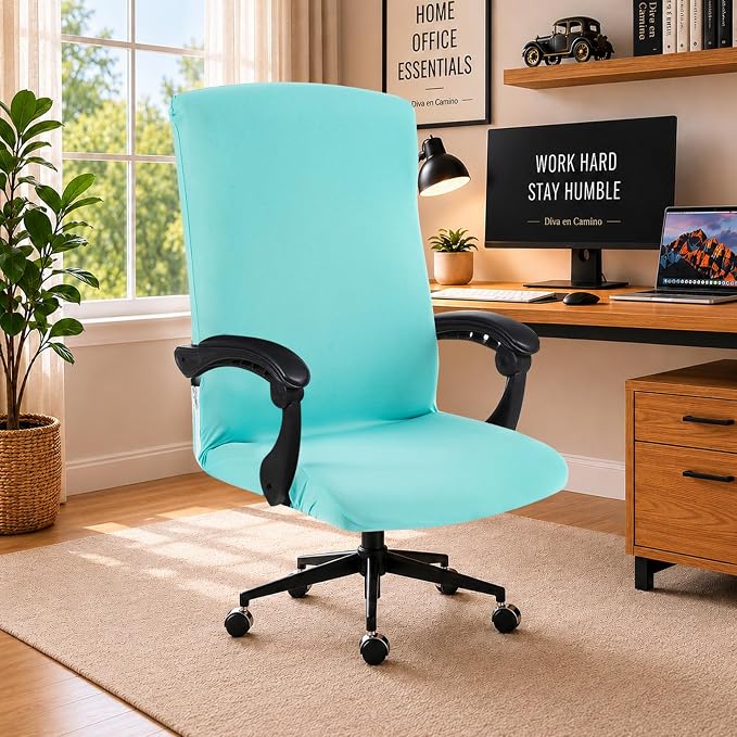 Water Resistant Stretch Computer Office Chair Cover with Durable Zipper - Universal Washable Removable Spandex Rotating Boss Chair Slipcovers - Anti-dust Desk Chair Seat Protector for Dogs, Cats, Pets