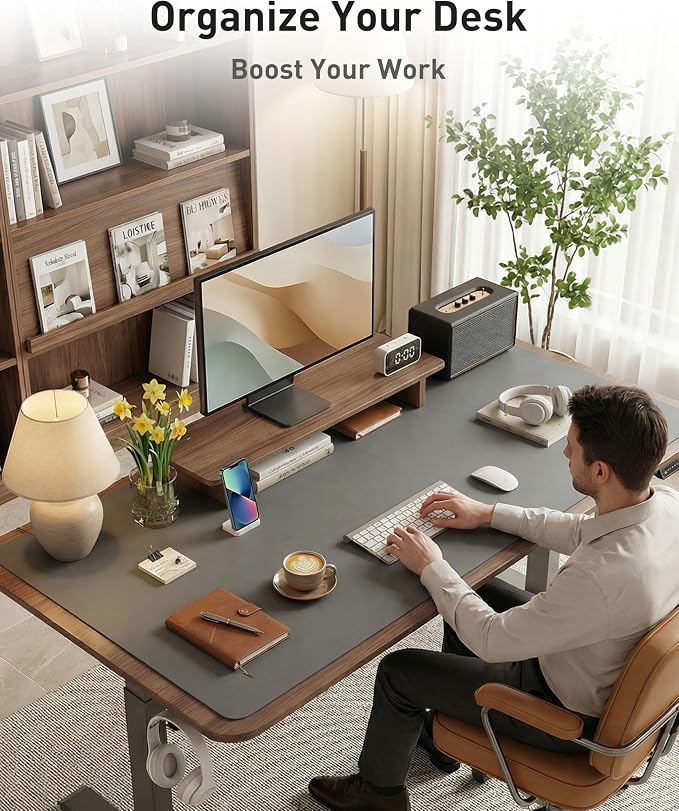 Aothia Faux Leather Desk Mat - Large Mouse Pad, Non-Slip PU Leather Blotter, Waterproof Writing Surface for Office and Home (Grey, 42" x 17")
