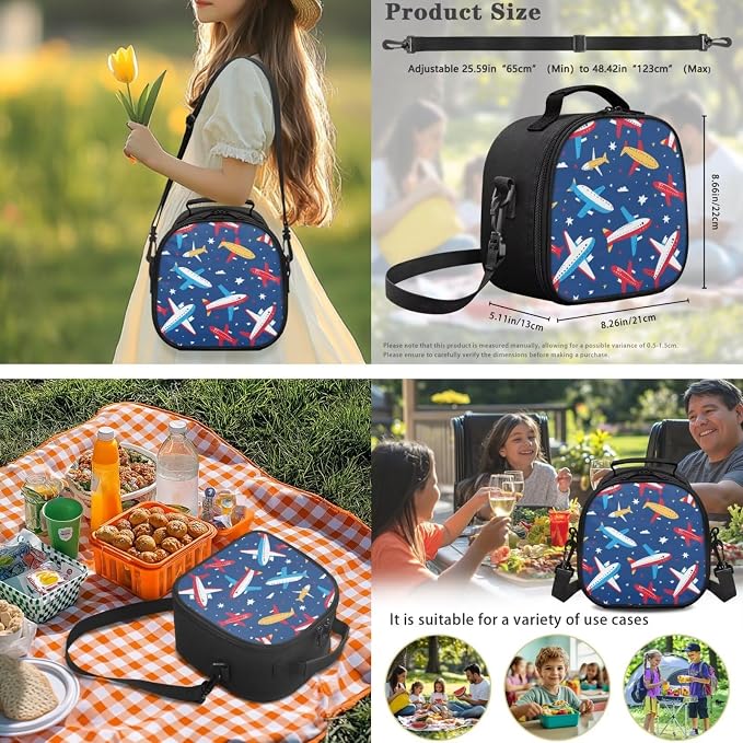 Ystardream Elementary School Bag for Boys Cartoon Airplane Backpack with Lunch Box Set for Teen Kids Backpack with Multiple Pockets Lightweight Pencil Case for Student Back to School Gift