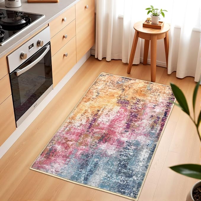 Macgace Washable Abstract Rug, 2x3 Small Modern Area Rugs with Non-Slip Rubber Backed for Kitchen, Thin but Soft Throw Carpet Bedroom Entryway Front Door Decor, Galaxy