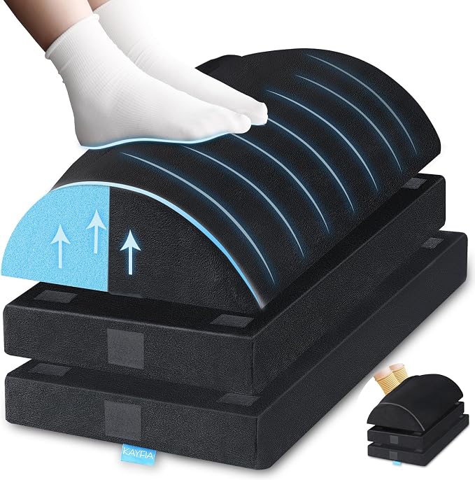 Kayfia Adjustable Foot Rest Under Desk at Work, Foot Stool with Gel Foam | XXL 20in size, 3 adjustable heights for ergonomic leg support. Soft gel foam, detachable layers, foot-warming pocket