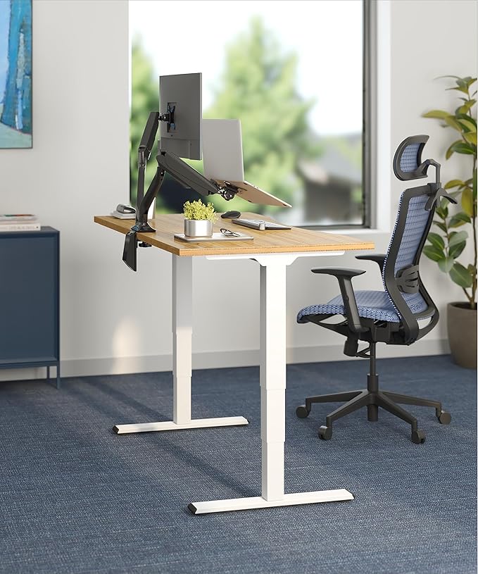 FlexiSpot E6 Bamboo 3-Stage Dual Motor Electric Standing Desk 48 x 24 Sit Stand Up Desk, Holds 220 lbs, Adjustable Height w/ Memory Presets, Solid Bamboo Desktop & White Frame, Ships in 2 Boxes
