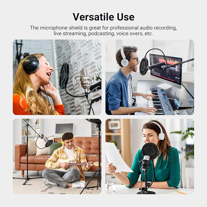 NEEWER Metal Pop Filter for Microphone, Six Layer Professional Foam Mic Isolation Shield Windscreen Cover with Flexible Arm for Podcast Live Streaming Voice Over Singing Studio Music Recording, MS044