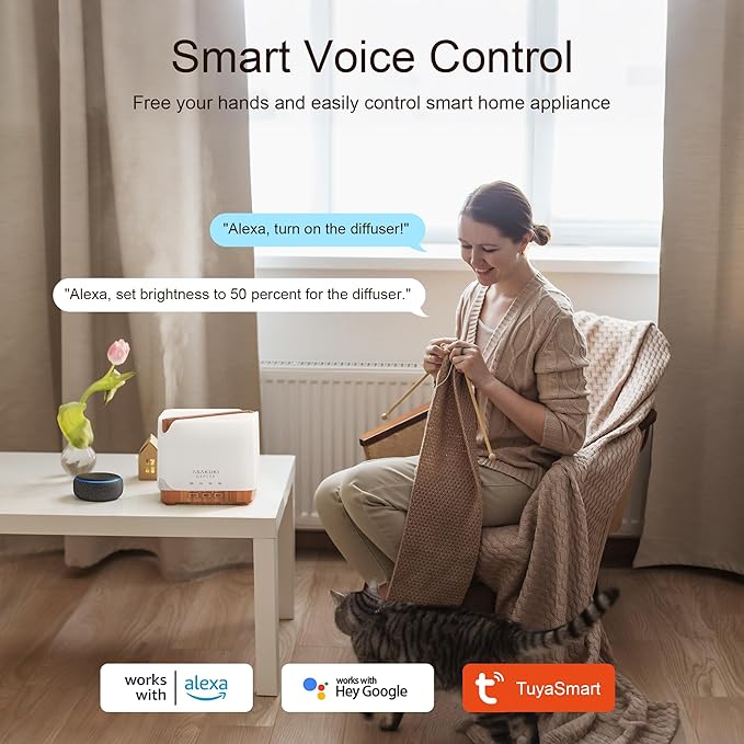 ASAKUKI Smart WiFi Essential Oil Diffuser, Large 700 ml Cool Mist Humidifier, Easy Connect with Alexa and Google Home, Phone App & Voice Control, Customized Schedule Timers and LED Light