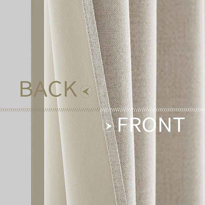 MIULEE 100% Blackout Linen Curtains for Bedroom Thermal Insulated Birch Grommet Room Darkening Curtains & Drapes for Living Room 52 x 84 Inch (2 Panels)