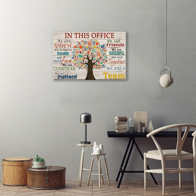 Inspirational Wall Art for Office In This Office We Are A Team Canvas Wall Decor Motivation Positive Quotes Wall Decor Colorful Tree Signs Painting Prints Artwork for Home Office 24x16in Framed