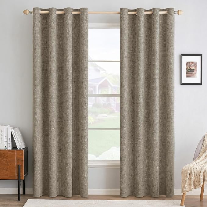 MIULEE 100% Blackout Linen Textured Curtains for Bedroom Solid Thermal Insulated Faux Linen Grommet Room Darkening Curtains & Drapes Luxury Decor for Living Room 52 x 108 Inch (2 Panels)