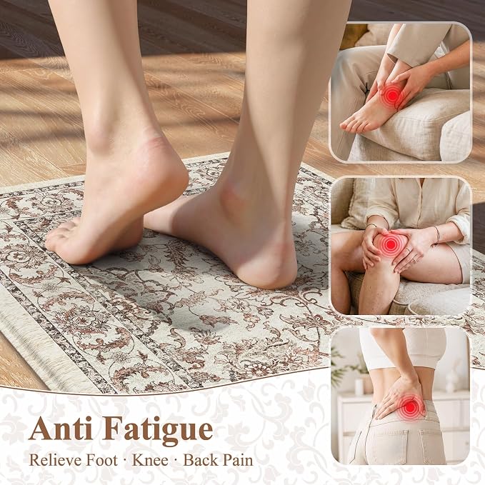 KIMODE Anti Fatigue Mats for Kitchen Floor Kitchen Rugs Sets of Cushioned | 17"x29.5"+17" x47, Khaki,Non Slip Padded Kitchen Floor Mats,Memory Foam Standing Kitchen Mat for Sink Laundry Office Desk