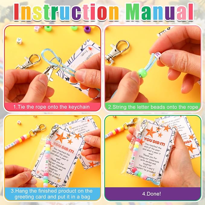 Suncalla 984 Pcs 24 Set End of Year Gift Keychain Making Kit Graduation Keychain Senior Gift Crafts Name Letter Bead Adjustable Cards Strings Kit DIY Accessories Congrats Grad Party Favors for Adult