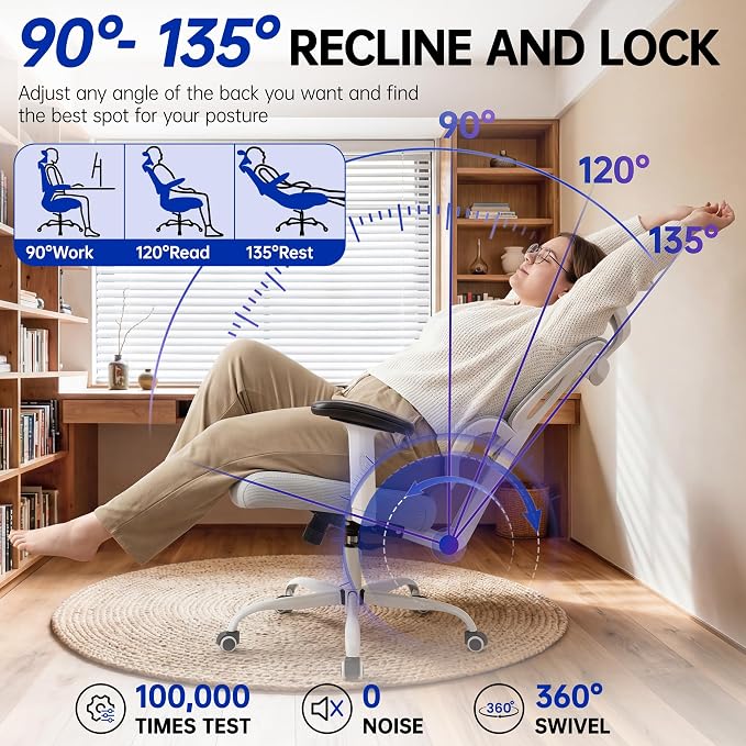 Ergonomic Office Chair, High Back Mesh Computer Chair with Comfortable Adaptive Lumbar Support, Built-in Coat Hanger, SGS Class 4 Gas Lift, Heavy Duty 300lbs for Long Hours Home Office