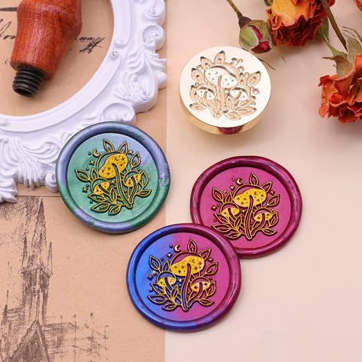 SWANGSA Mushroom Wax Seal Stamp Kit with 200pcs Sealing Wax Beads, Great for Embellishment of Invitations, Wine Packages, Gift Idea