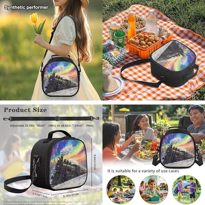 Steam Train 4-in-1 Backpack Set for Elementary Boys Girls – 17 Inch Cute Bookbag with Lunch Bag for Kids Ages 6-10 - Rainbow Starry Backpacks Back to School Supplies