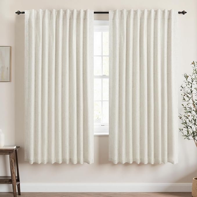 KOUFALL 63 Inch Long x 70 Inch Wide Black Out Linen Blackout Curtains for Bedroom, Room Darkening Thermal Curtains for Winter Insulated Living Room 70x63 in Length 2 Panels Set
