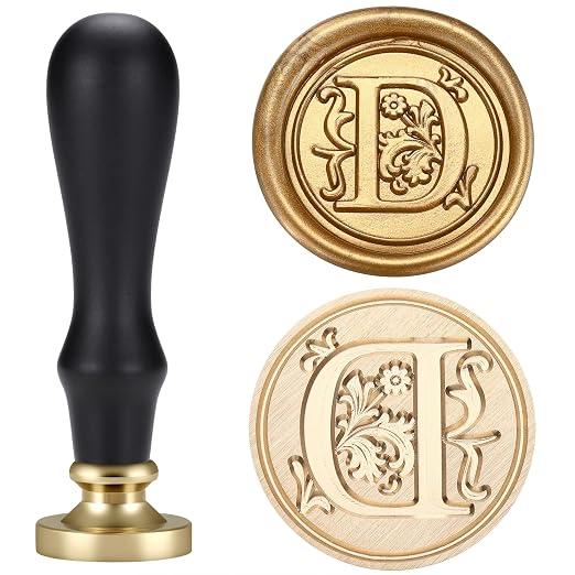 Yoption Traditional Initial Alphabet Wax Seal Stamp with 120 Antique Gold Wax Seal Beads Kit for Wedding Engagement Party Invitation Envelope Christmas Gift Wrap - Letter D