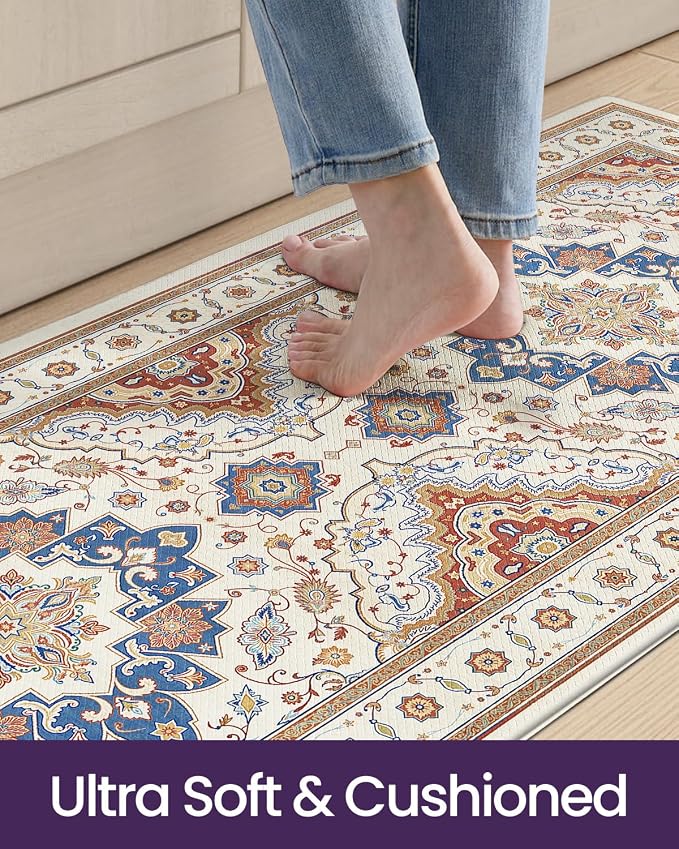 DEXI Kitchen Mats for Floor Cushioned, 23x86 Extra Large Wide Runner Rug Non Slip, Waterproof Soft Comfort Standing Padded Anti Fatigue Decorative, Beige