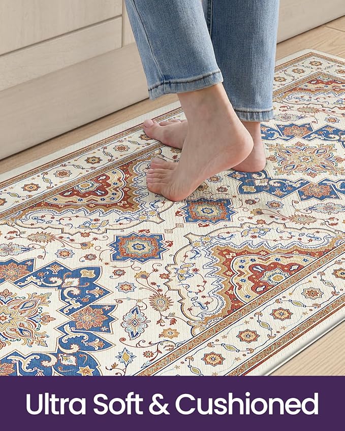 DEXI Kitchen Mats for Floor Cushioned, 23x59 Extra Large Wide Runner Rug Non Slip, Waterproof Soft Comfort Standing Padded Anti Fatigue Decorative, Beige