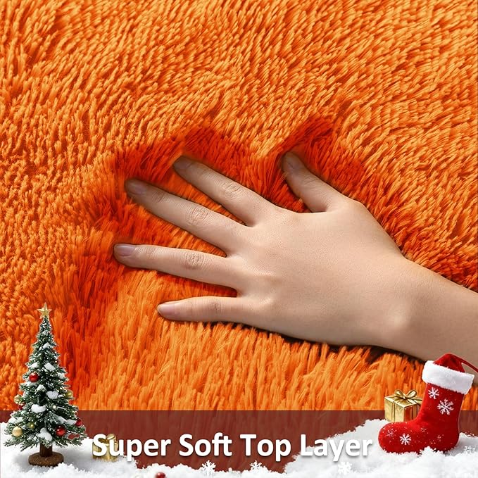 Ophanie Orange Fall Rugs for Bedroom Living Room,Fluffy Fuzzy Furry Carpet,Plush Soft Shaggy Bedside Indoor Floor 4x6 Area Rug for Kids Girls Boys Baby Teen Dorm Decor with Over 99 pcs Pile fibers