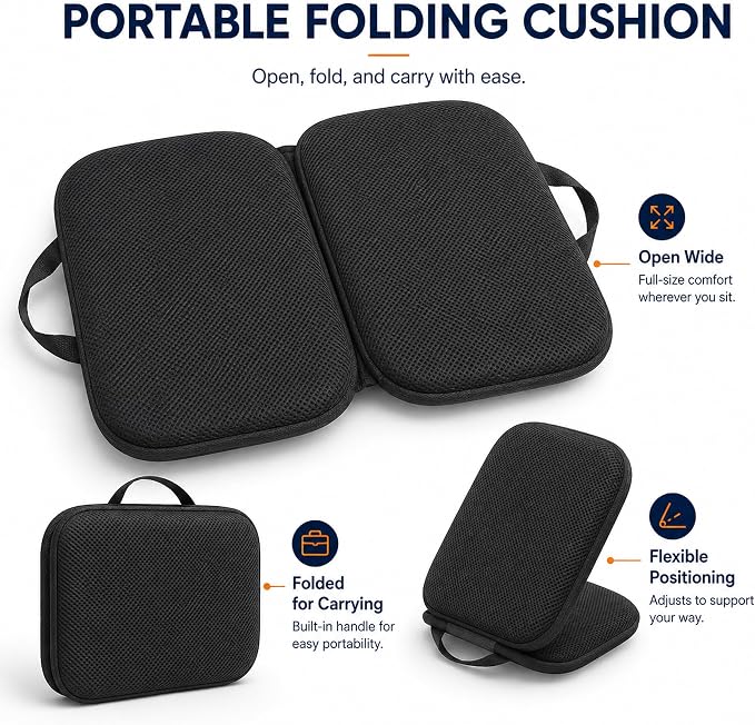 Sojoy 3 in 1 Foldable Gel Seat Cushion Featured with Memory Foam Breathable Seat Cushion for Pressure Relief (Size: 18.5“ x 15" x 2"，Black Mesh)