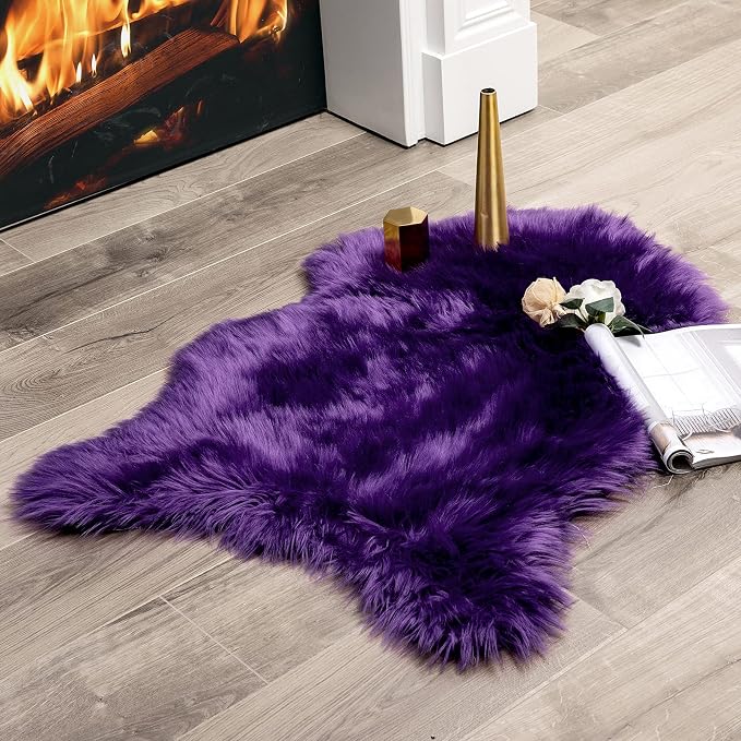 MIULEE Luxury Super Soft Fluffy Area Rug Faux Fur Sheepskin Rug Decorative Plush Shaggy Carpet for Bedside Sofa Floor 2 x 3 Feet, Purple