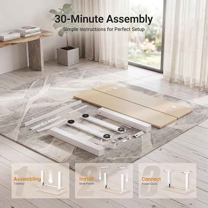 Claiks Electric Standing Desk, 40x24 Inch, Nature | Adjustable height for sit-stand, 156lbs capacity, scratch-resistant surface, 3 memory presets, cable management & hook.