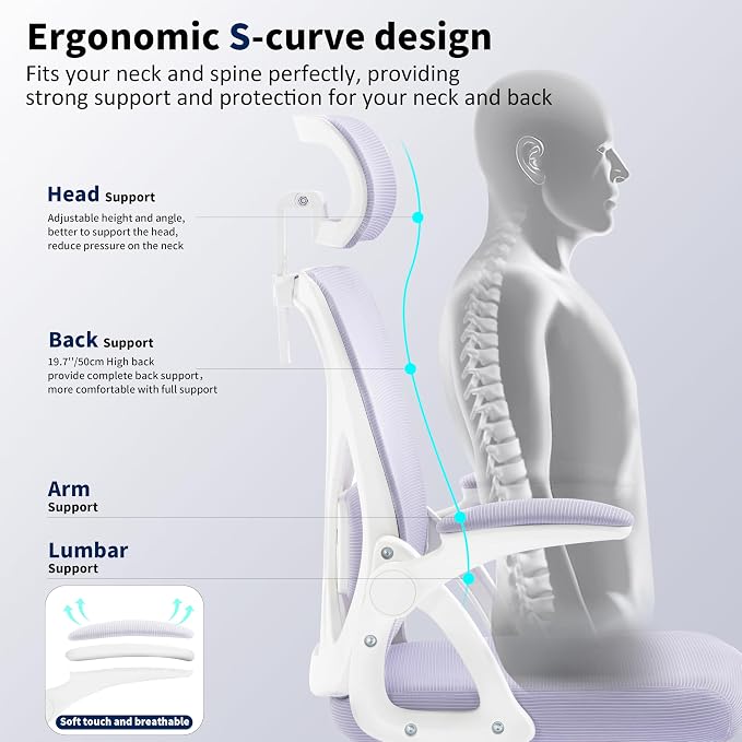 400 Lbs Mesh Ergonomic Office Chair, High Back with Lumbar & Headrest for Home Office
