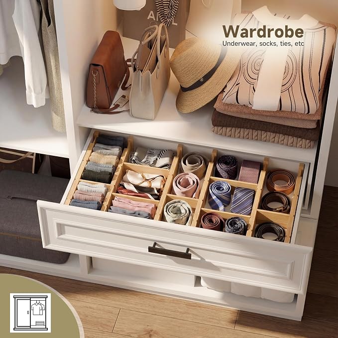 Bamboo Drawer Dividers, Expandable Kitchen Drawer Organizer | Include 6 Dividers, 6 Small Inserts and 6 Medium Inserts for Home, Office, Dressers