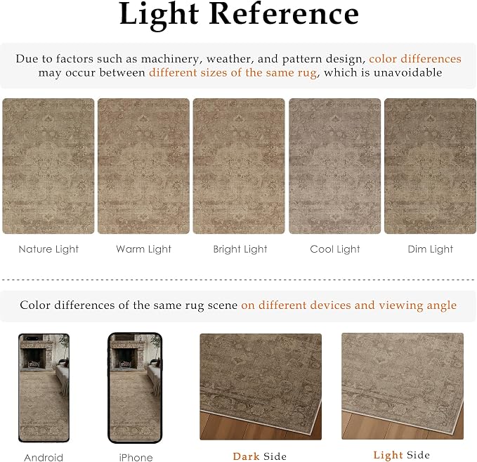 PureCozy Brown Area Rug 6x9 Washable Vintage Living Room Bedroom Carpet Non Slip Soft Low Pile Distressed Medallion Indoor Floor Retro Throw Large Rug for Dining Room Office