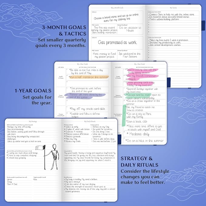 Legend Undated Weekly Planner – Goal Planner Journal & Organizer Notebook – Agenda Book with Monthly Calendar & To-Do List, A5 (Royal Blue, Gold)