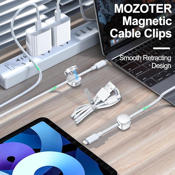 6 Pack,Magnetic Cable Clips & Silicon Cable Ties Cable Organizer | [Cable Smooth Adjustable Under Desk Organizer],Cable Management,Cord Holder-Desk Stand Holding,Adhesive Home Cable Keeper