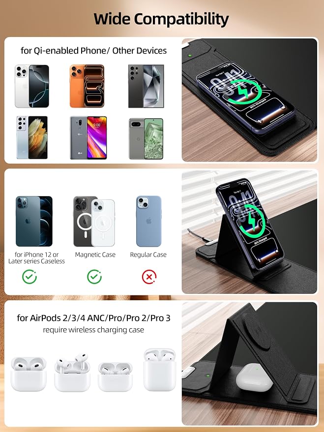 Mouse Pad with Magnetic Wireless Charging & Adjustable Phone Stand | 27.5"x11.8" Computer Mouse Mat with Anti-Slip Base & Stitched Edge, Easy Gliding, Spill-Resistant Surface, Black