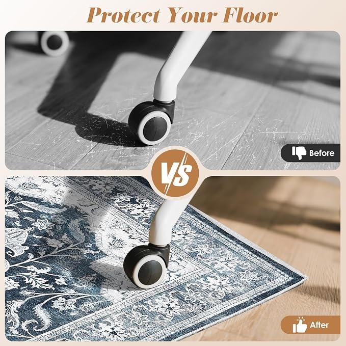 Office Chair Mat for Hardwood Tile Floor, 48"x60"Anti-Slip Under Desk Carpet Protector for Rolling Computer Chair Mat, Machine Washable Office Area Carpet (Chenille,Blue)