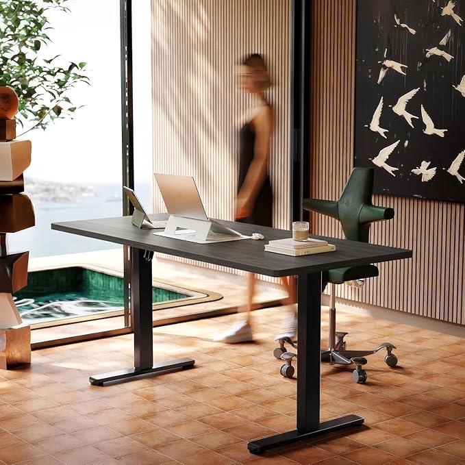 HUANUO Electric Standing Desk, 71" x 30" Height Adjustable Desk, 4 Memory Height Settings, Sit to Stand Up Desk for Home Office, with Headphone Hook, Cable Manager, Walnut