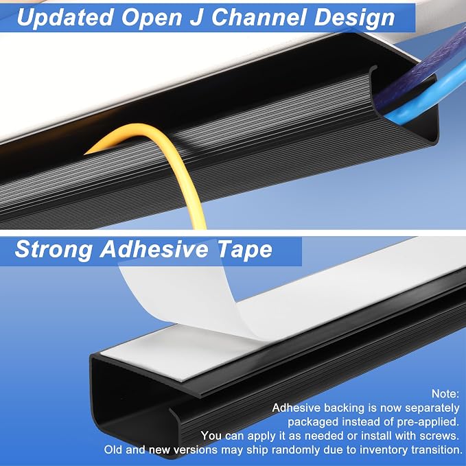 ZhiYo Cable Management Under Desk J Channel (4x15.7in), 63in Cable Raceway, Self-Adhesive Cord Hider Cord Organizer for Desk, Wire Management Kit for Home Office - Black